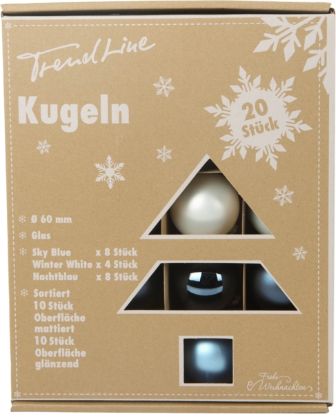 TrendLine Weihnachtskugeln aus Glas Ø 6 cm blau weiß 20 Stück