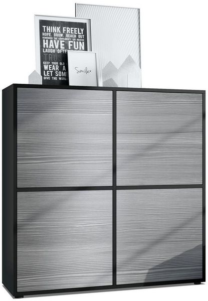 Highboard Cuba V2 Schrank 104 x 105,5 x 35,5 cm Sideboard mit 8 Fächern, Korpus in Schwarz matt / Fronten in Avola-Anthrazit