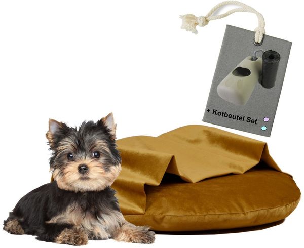 Rohrschneider Tierkissen Hundekissen mit Kuschelhöhle Samt Valley, inkl. Gassibeutel