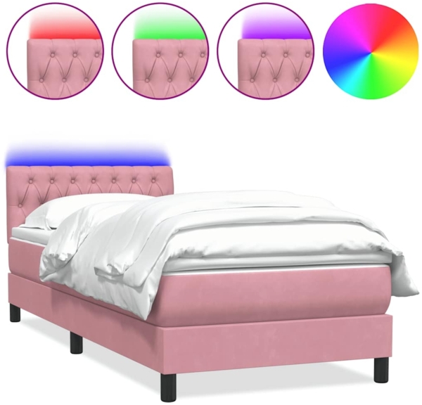 vidaXL Boxspringbett mit Matratze & LED Rosa 100x220 cm Samt 3317210