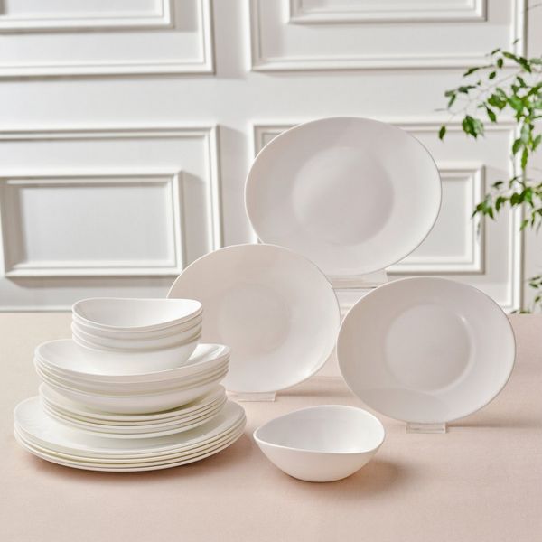 Karaca Geschirr-Set Karaca White Pure 24-teiliges Glas Geschirrset für 6 Personen, Weiß, 6 Personen, Glas, Handwäsche empfohlen