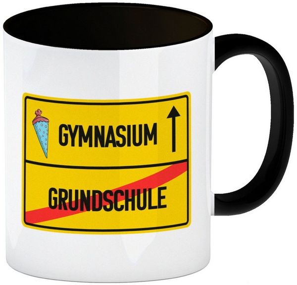 speecheese Tasse Gymnasium Ortsschild Kaffeebecher Schwarz zur Einschulung