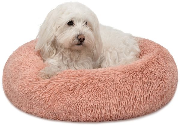 lionto Donut Hundebett, rundes Hundesofa mit Plüschbezug & Anti-Rutsch-Noppen, weich & gemütlich, 50 cm Durchmesser, rosa