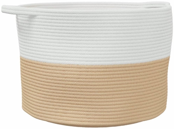 vidaXL Wäschekorb Beige und Weiß Ø55x36 cm Baumwolle 358471