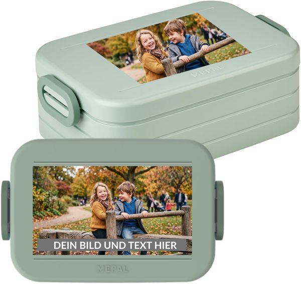 Mepal Brotdose mit Namen To Go - Personalisierte Lunchbox - Geeignet für bis zu 4 Butterbrote - Brotbox Erwachsene - BPA-frei & Spülmaschinenfest - 900 ml - Midi - Nordic sage