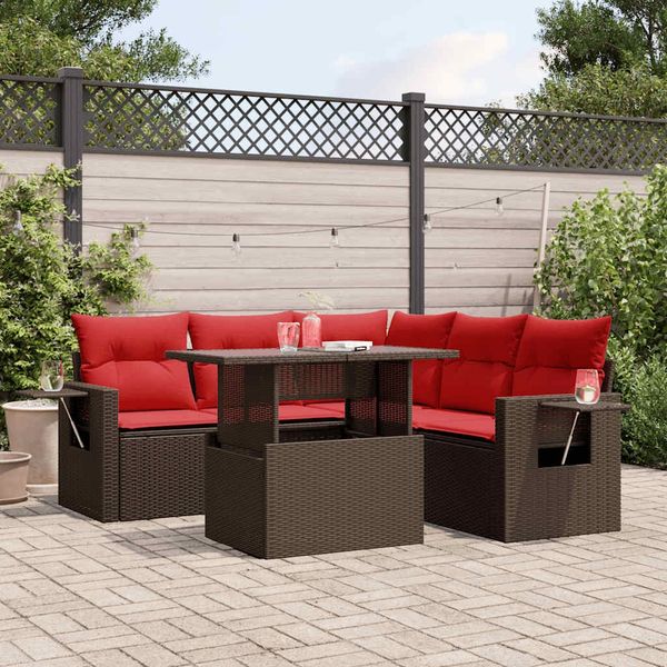 vidaXL 6-teiliges Gartensofa-Set mit Kissen, braun, Polyrattan 3267904
