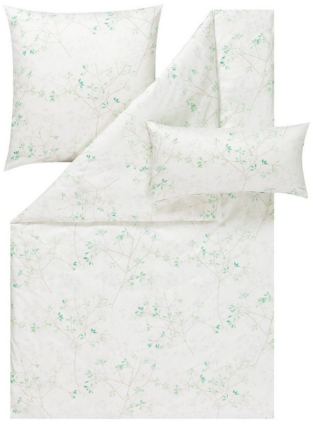 Estella Mako-Satin Bettwäsche 135x200 Svenja verde creme Zweige Blätter 7965-565