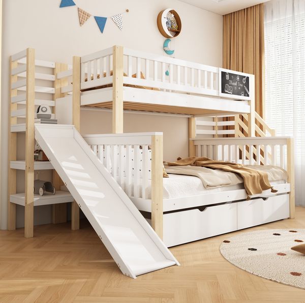 Hausbett 140x200cm mit Rutsche und Aufbewahrung – Weißes Kinderbett aus Kiefernholz