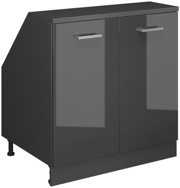 Küchenschrank für Dachschrägen R-Line Anthrazit Hochglanz 80 cm mit 2 Türen, Schrankkorpus 60 cm Tiefe Vicco