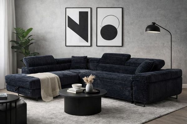 Labett Ecksofa mit Schlaffunktion & Bettkasten Links/Rechts Sofa L-Form GUSTAVO, Kopfstützen