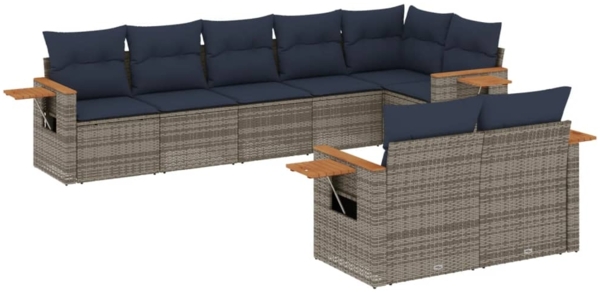 vidaXL 8-tlg. Garten-Sofagarnitur mit Kissen Grau Poly Rattan 3226992
