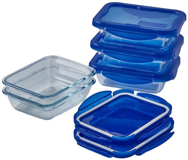 PYREX Frischhaltedose Cook & Go, Borosilikatglas, (Frischhaltedosen-Set, 5-tlg, rechteckig, je 0,8 l), luftdicht, auslaufsicher, mikrowellengeeignet, gefriergeeignet