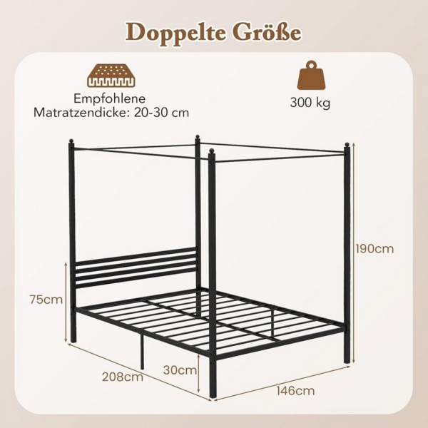 KOMFOTTEU Metallbett, Himmelbett Doppelbett mit Unterbett-Stauraum, bis 300 kg Bild 2
