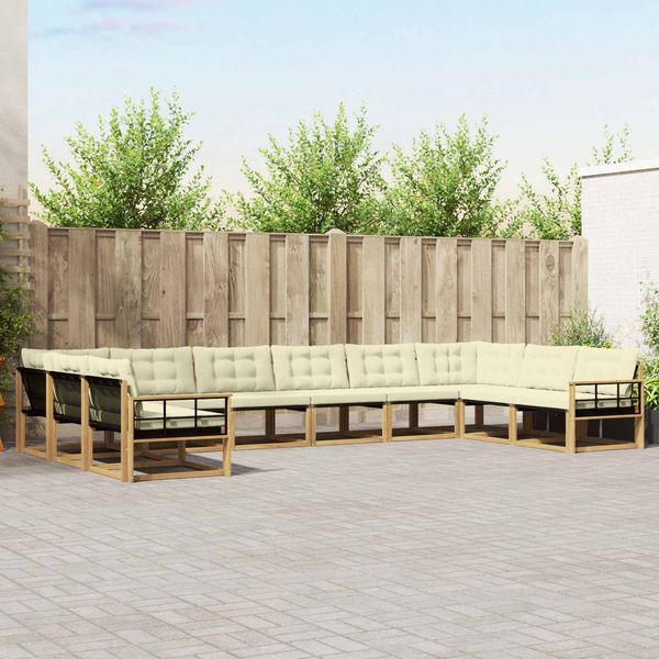 vidaXL Outdoor-Sofagarnitur mit Kissen 10 pcs Weiß und Creme 3389120