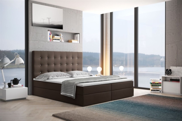 Boxspringbett Schlafzimmerbett TRIANA 140x200 cm in Kunstleder Braun