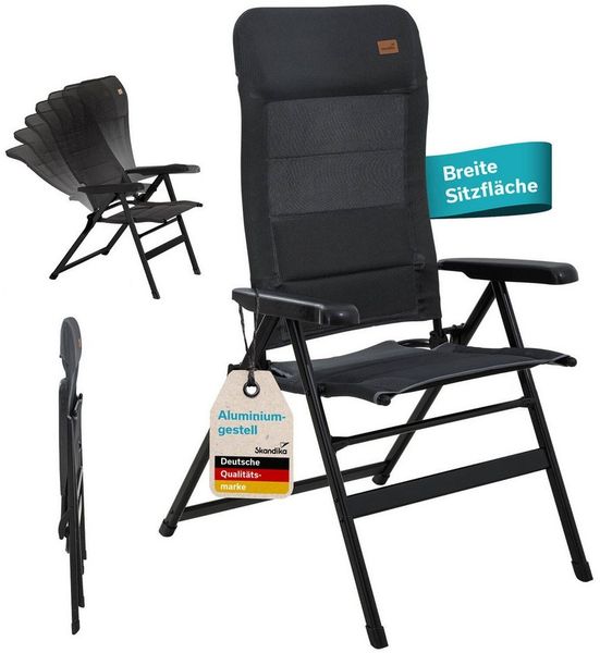 Skandika Campingstuhl Campingstuhl Lepola XL, faltbar aus Aluminium, Alu-Gartenstuhl (Anti-Rutsch-Füße), verstellbare Rückenlehne, gepolstert, klappbar, hohe Lehne, bis 180 kg