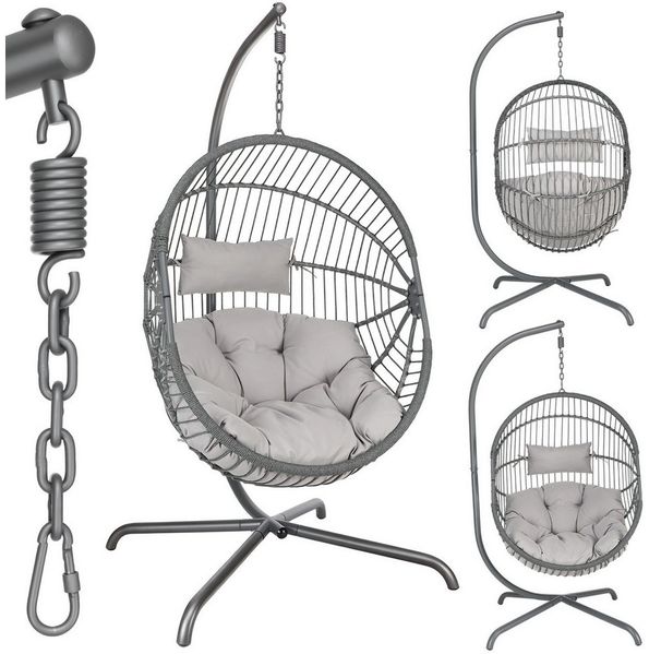 oyajia Hängesessel Hängeschaukel mit Kissen, höhenverstellbar (Hängesessel mit Gestell und extra dickem Kissen, bodenschonend und faltbar, Belastbarkeit 120 kg), Hängeschaukel für Indoor und Outdoor