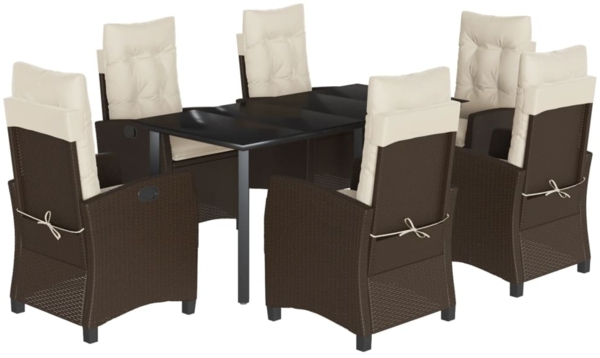 vidaXL 7-tlg. Garten-Essgruppe mit Kissen Braun Poly Rattan 3212777