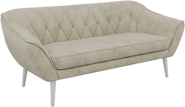 Sofa, Wohnzimmersofa PIRS 3, Skandinavisches Sofa 3-Sitzer, Sofa mit Wellenfederung, weiße Füße, Breite 180 cm Hoher Sitzkomfort - Beige Velvet Bild 8