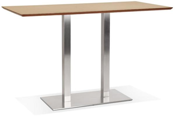 Kadima Design Hochtisch mit gebürstetem Stahlgestell, naturholzfarbener Platte, 180 x 90 x 100 cm, modern