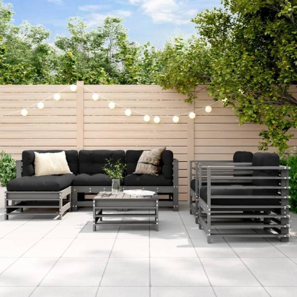 vidaXL 7-tlg. Garten-Lounge-Set Grau Massivholz Kiefer 3186237