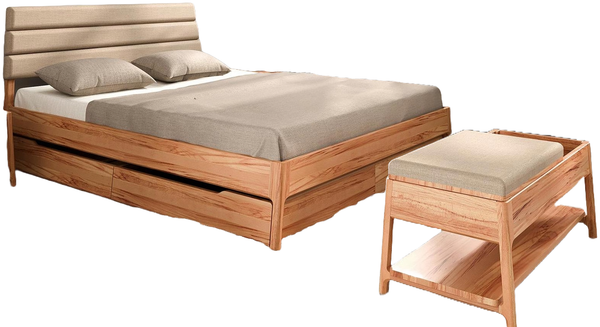 Bett Swig 2 Sonderlänge 80x190 Kernbuche massiv Polsterkopfteil Beige Holzbeine