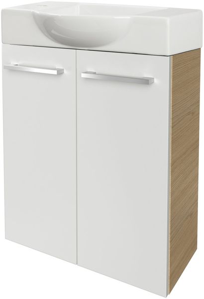 FACKELMANN SBC B.STYLE Gäste WC Waschtisch Set 55 cm breit, Braun/Weiß, Waschbecken Keramik Weiß, Hahnloch links