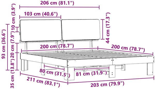 vidaXL Bettgestell mit gepolstertem Kopfteil Hellgrau 200 x 200 cm 3398074 Bild 11
