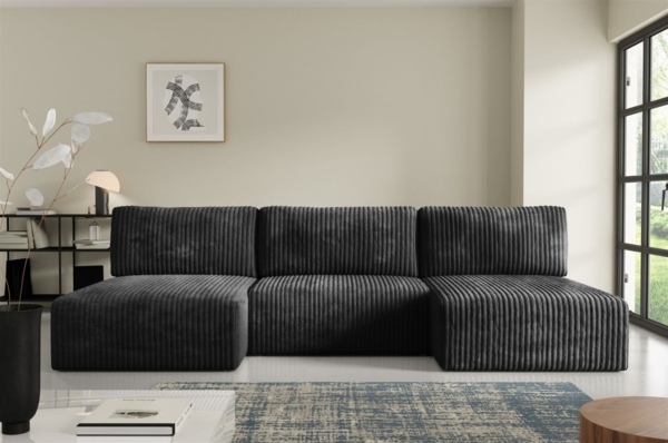 Wohnlandschaft Sofa mit Schlaffunktion NATALIA in Stoff Tilia Schwarz