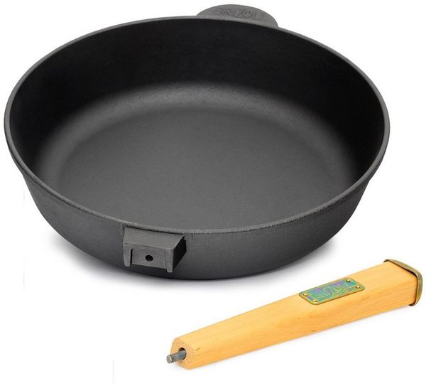 BIG-PAN Bratpfanne Ø28 cm Gusseisenpfanne 70 mm hoch mit Holzgriff, Gusseisen