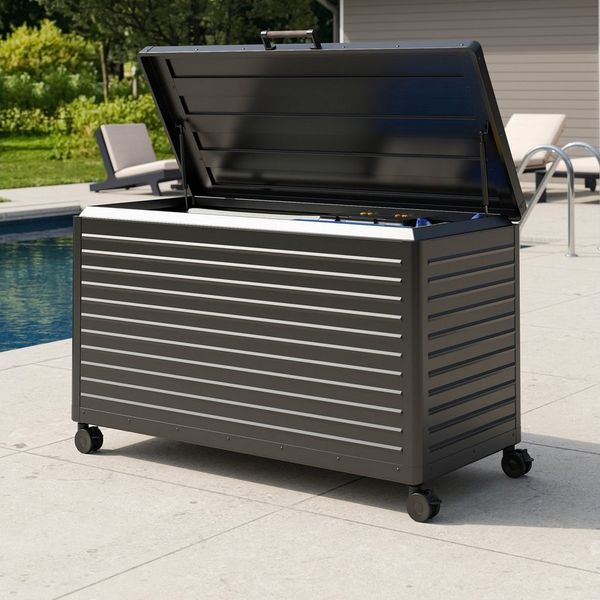Mirador Auflagenbox Gartenbox Aluminium Anthrazit Kissenbox fur Garten Balkon (Komplett-Set, 1-tlg), Rollbar, Haltegriffe, Gasdruckfedern