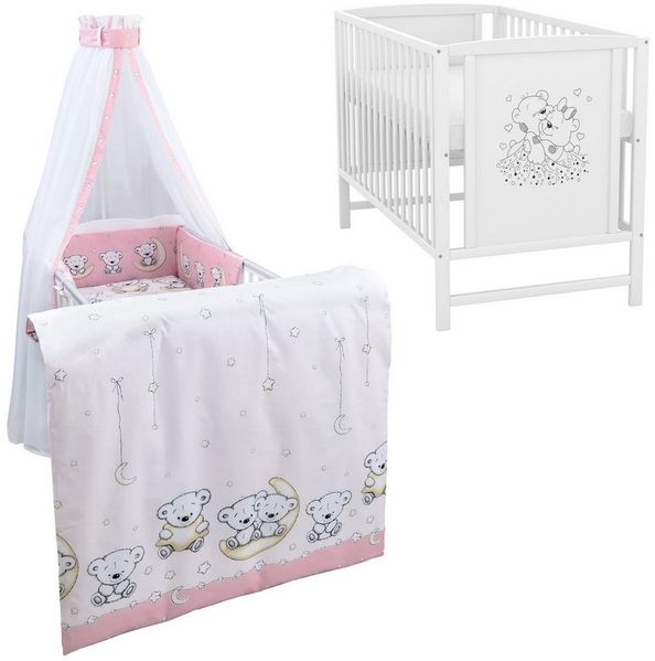 Baby-Delux Komplettbett Babybett Mia Komplettset, 10-tlg, Kinderbett 60x120 cm weiß, Bettset verschiedene Designs