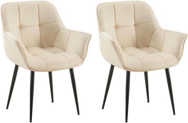CLP 2er Set Esszimmerstuhl Roseville Samt I Moderner Stuhl mit Armlehne und gepolste,creme