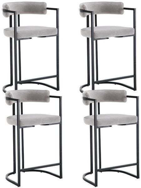 WAHSON OFFICE CHAIRS Barhocker 2er Set, Samt Küchenhocker Barstühle mit schwarzen Metallbeinen (4 St)