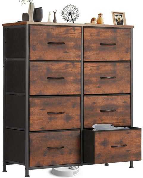 IDEASY Schubkastenkommode Kommode mit Schubladen Schrank mit 8 Schubladen aus Stoff, Stoffschubladen Metallgestell Aufbewahrungskommode Industrial Stil