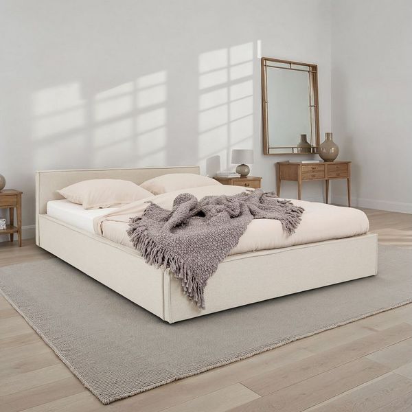 IDIMEX Polsterbett PESARO, Doppelbett 160x200 cm mit Lattenrost Leinen Optik Cremeweiß