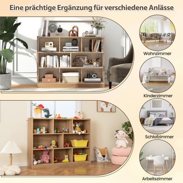 Bücherregal mit 8 Fächern Standregal mit 3 Ebenen Würfelregal 122 x 32 x 93 cm Natur