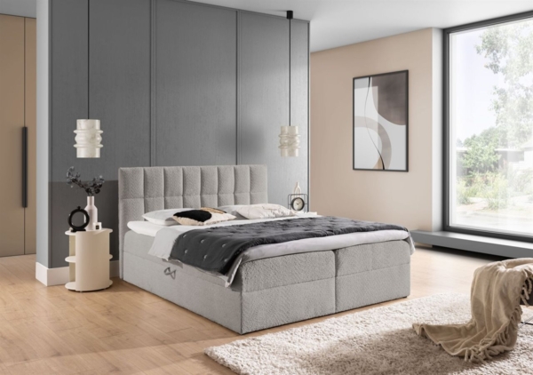 Boxspringbett Schlafzimmerbett DOMINGA PREMIUM 140x200cm Stoff Coral Grau