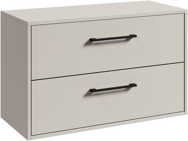 Badplaats Waschtischunterschrank Florence 80 x 46 cm – Beige – Hängender Unterschrank mit 2 Schubladen und schwarzen Griffen
