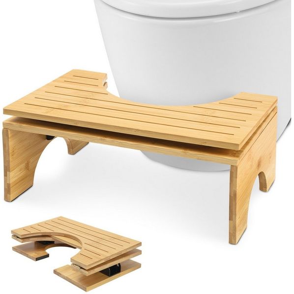 JOYOLEDER Fußhocker Toilettenhocker Klappbar Aus Bambus – Ergonomischer Klohocker (FÜRs Badezimmer Mit 4 Gänge Neigungsverstellung, Rutschfest Fußhocker, Faltbarer Hocker Toilette Badhocker FÜR Erwachsene & Kinder)