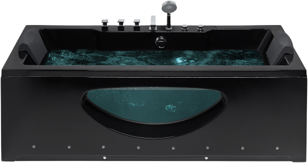 Whirlpool Badewanne schwarz rechteckig mit LED 170 x 80 cm HAWES