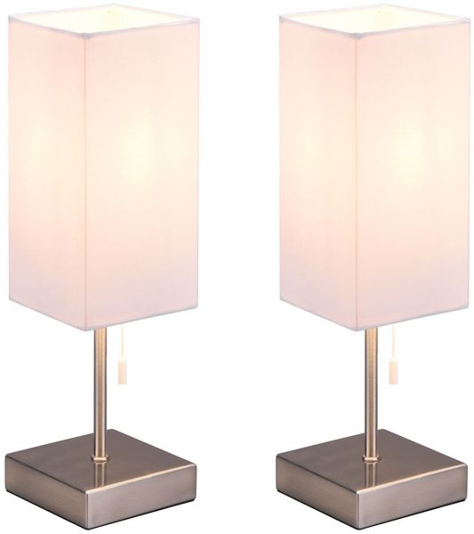 2x Tischleuchte, Metall, Stoff, Ladefunktion, Zugschalter, H 35 cm