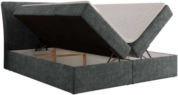 Boxspringbett DAGOS 180 x 200 cm mit Kopfteil, Lattenrost und Stauraum – Doppelbett mit Matratze & Topper Visco , stabile Konstruktion, Bettkasten, modernes Design - Grau Schenille grob gewebt - H4 Bild 4