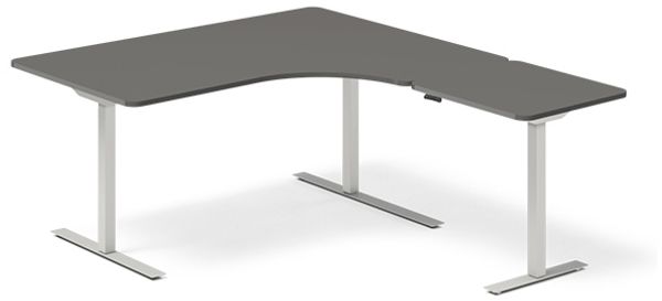 Höhenverstellbarer Tisch DNA Anthrazit 2000x1800 mm rechts 3-Bein/Alu grau