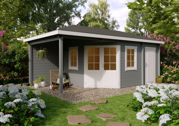 5-Eck Gartenhaus Evelyn 3E Lichtgrau