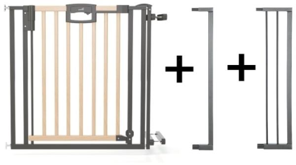 Geuther Türschutzgitter 'Easylock Plus' zum Klemmen für Öffnungen, Holz/ Metall, Natur/ Schwarz, 108 cm - 116,5 cm