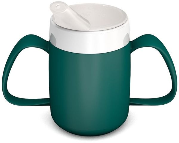 Ornamin Schnabelbecher 2-Henkel-Becher mit Trink-Trick und Schnabelaufsatz/ Trinkaufsatz, 2-tlg, Kunststoff, Trinkhilfe l Alltagshilfe l Schnabeltasse l BPA-frei l Made in Germany