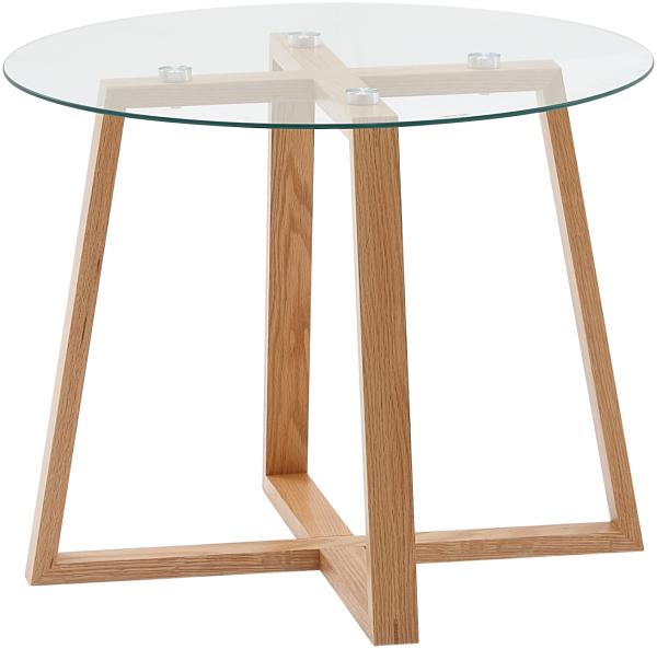 Kadima Design Massiver Eiche-Glas Couchtisch, Modernes Design, Überkreuztes Gestell. 58x58x47 cm