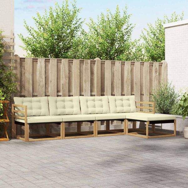 vidaXL Outdoor-Sofagarnitur mit Kissen 5 pcs Weiß und Creme 3388576