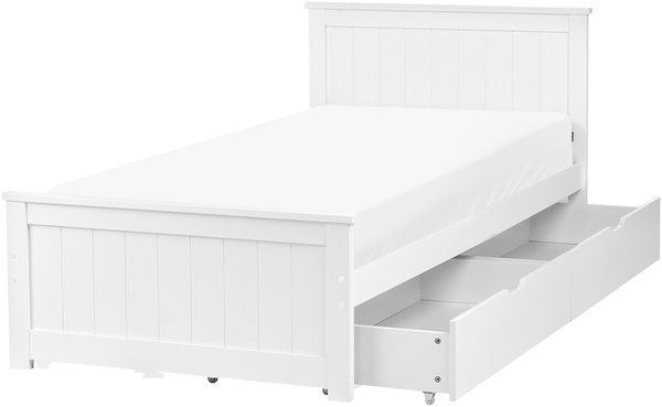 Bett mit 2 Schubladen Kiefernholz SABRAN 90 x 200 cm Weiß